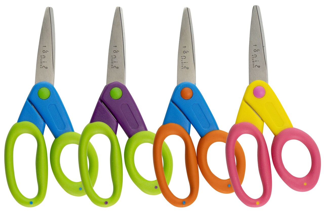 Tonic Kushgrip Kids' Pointed Tip Scissors 5"-4 Colors/3 Each, 12/Pkg